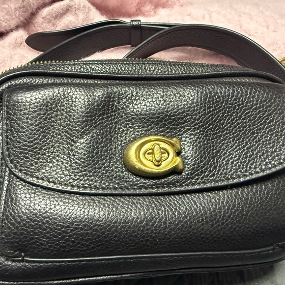 Black Leather Coach Crossbody Bag with Gold Hardware - Picture 6 of 8